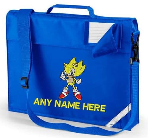 Super Sonic Embroidered book bag with shoulder strap. Personalised with any name.