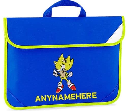 SUPER SONIC HEDGEHOG Character design Book bag - available in choice of 5 colours.  Personalised.