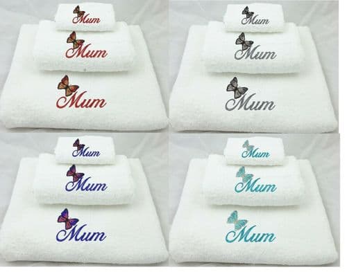 White Embroidered Butterfly Mum Towel set.