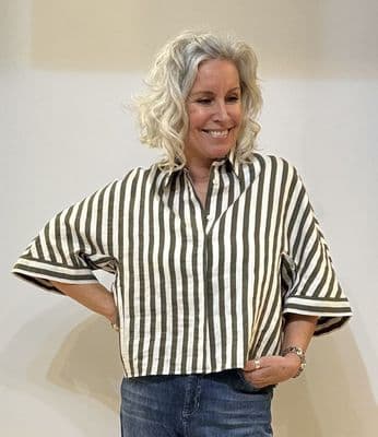 -0039-ITALY Blouse Hollie off white/green stripe