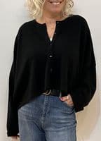 Caroline Cashmere Crew Cardigan Black