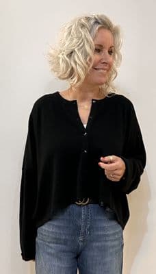 Caroline Cashmere Crew Cardigan Black