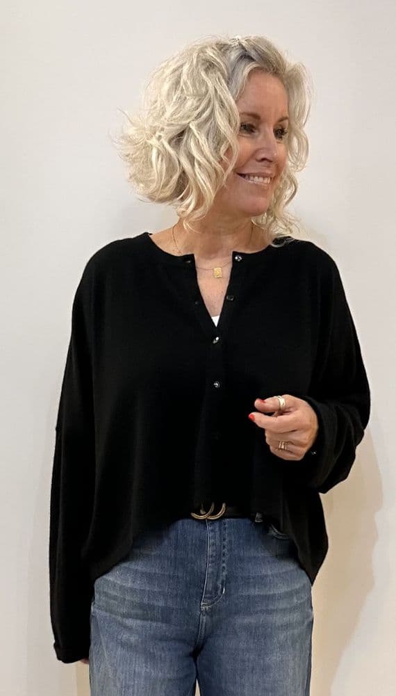 Caroline Cashmere Crew Cardigan Black