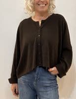 Caroline Cashmere Crew Cardigan chocolate