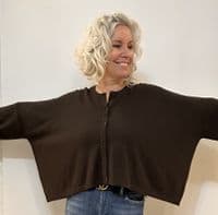 Caroline Cashmere Crew Cardigan chocolate