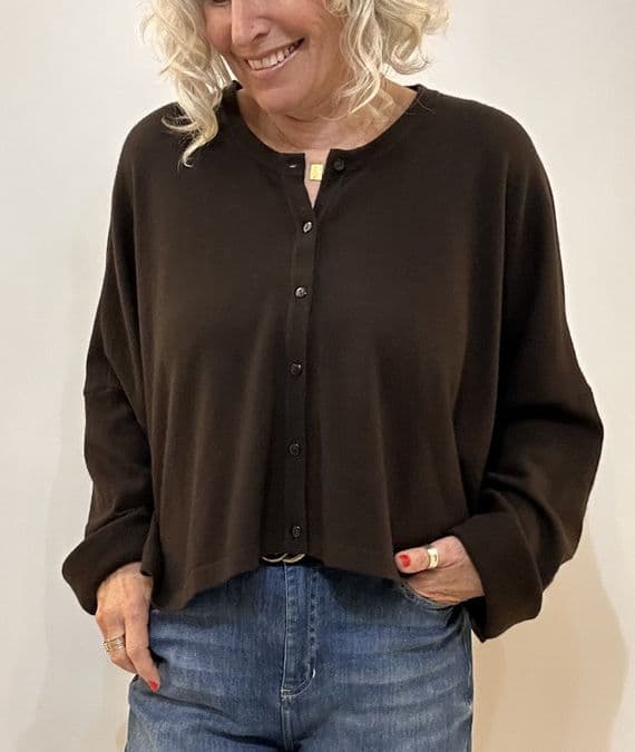 Caroline Cashmere Crew Cardigan chocolate