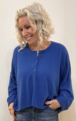 Caroline Cashmere Crew Cardigan cobalt blue