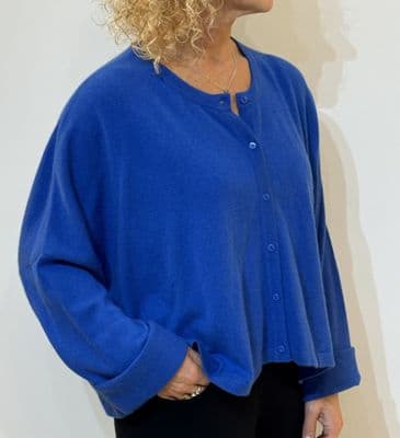 Caroline Cashmere Crew Cardigan cobalt blue