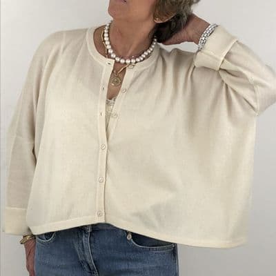Caroline Cashmere Crew Cardigan Cream