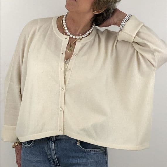 Caroline Cashmere Crew Cardigan Cream