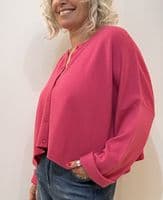 Caroline Cashmere Crew Cardigan fuchsia