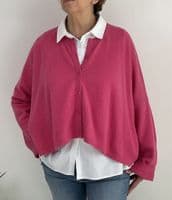 Caroline Cashmere Crew Cardigan fuchsia