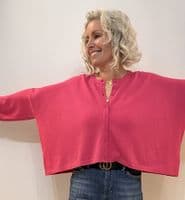 Caroline Cashmere Crew Cardigan fuchsia