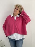 Caroline Cashmere Crew Cardigan fuchsia