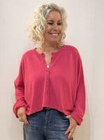 Caroline Cashmere Crew Cardigan fuchsia
