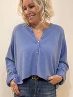 Caroline Cashmere Crew Cardigan mid blue