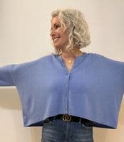 Caroline Cashmere Crew Cardigan mid blue