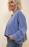 Caroline Cashmere Crew Cardigan mid blue