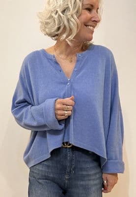 Caroline Cashmere Crew Cardigan mid blue