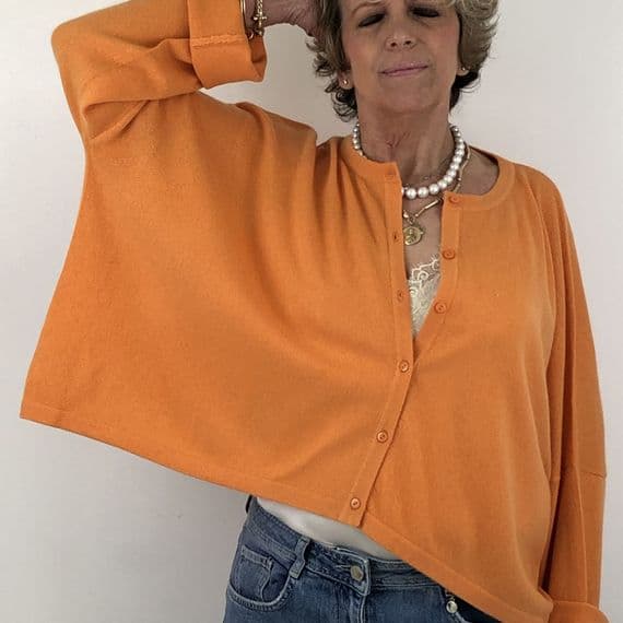 Caroline Cashmere Crew Cardigan orange