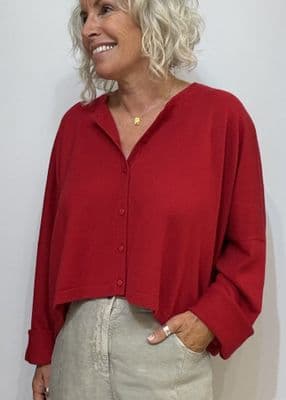 Caroline Cashmere Crew Cardigan red