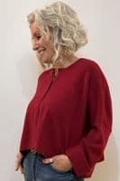 Caroline Cashmere Crew Cardigan ruby