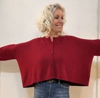 Caroline Cashmere Crew Cardigan ruby