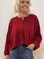 Caroline Cashmere Crew Cardigan ruby