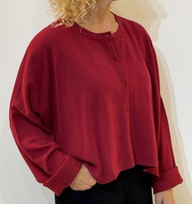 Caroline Cashmere Crew Cardigan ruby
