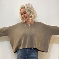 Caroline Cashmere Crew Cardigan taupe