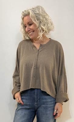 Caroline Cashmere Crew Cardigan taupe