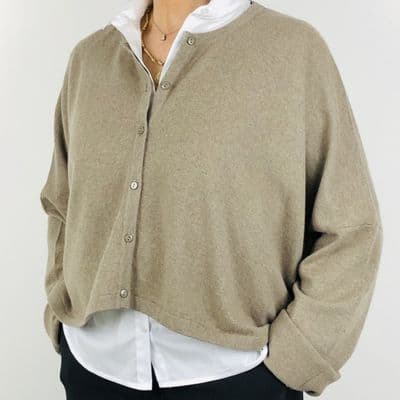Caroline Cashmere Crew Cardigan taupe