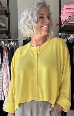 Caroline Cashmere Crew Cardigan yellow