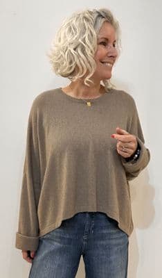 Caroline Cashmere Crew Jumper taupe