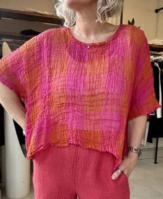 Grizas Top orange/pink check