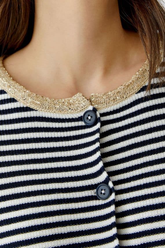 Oui Cardigan dark blue/white