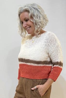 Oui Jumper Dark Orange and White