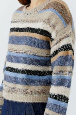 Oui Jumper light brown/blue stripe