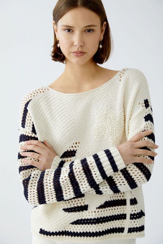 Oui Jumper white blue