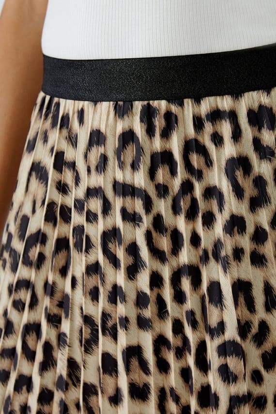 Oui Leopard Skirt Camel grey