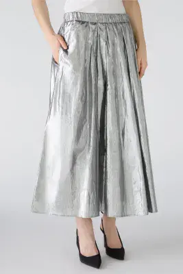 Oui Maxi Cotton Taffeta Skirt silver gunmetal