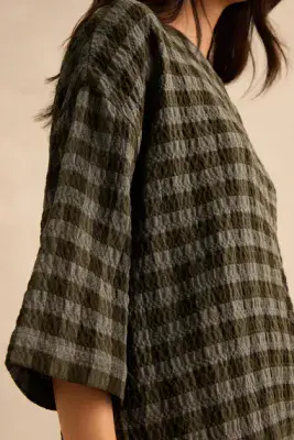 Sahara Check Boxy Top khaki/grey