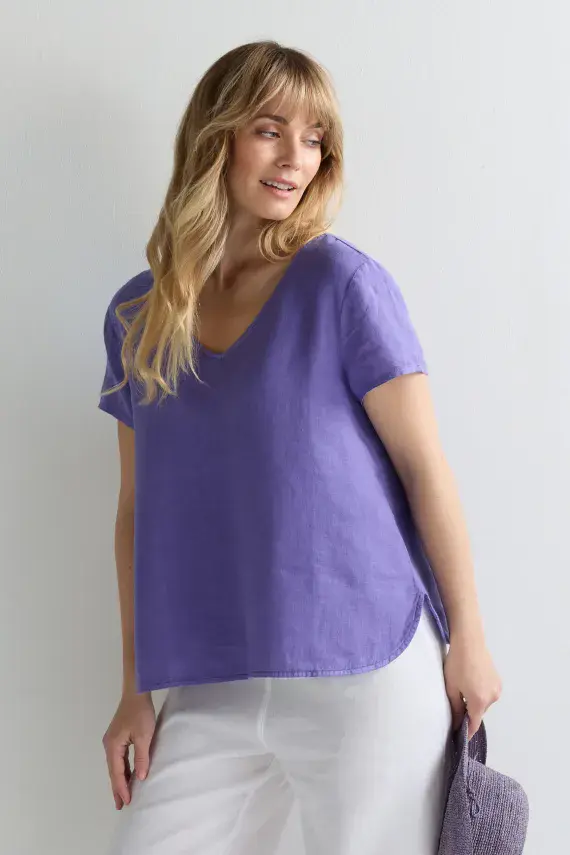 Sahara Linen Button Back Top dahlia