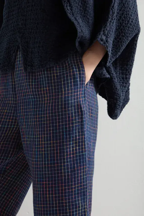 Sahara Linen Space Dye Check  Bubble Trouser night multi