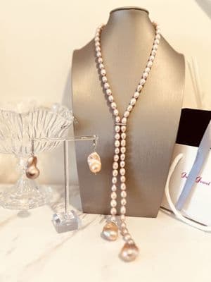 Ad pink Pearl Necklace and Earrings set