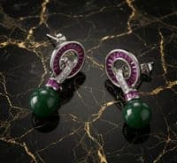 Agate Green  Flower pendant Gemstone Necklace and Earrings set