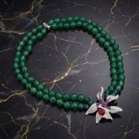 Agate Green  Flower pendant Gemstone Necklace and Earrings set