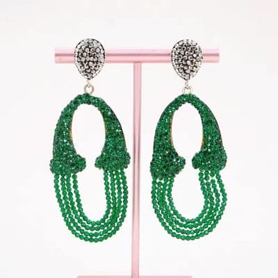 Agate & Green Marcasite  leather earrings