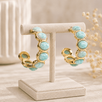 Amazonite  minimalist hoop earrings