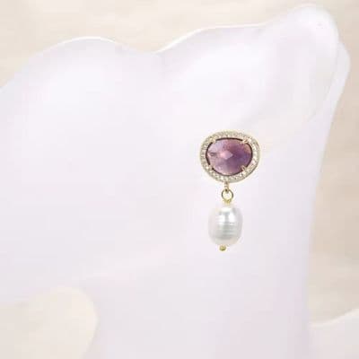 Amethyst pearl stud earrings